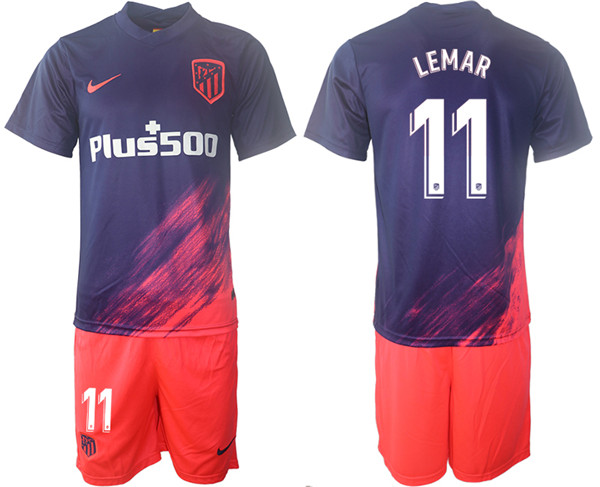 Men's Athletic De Madrid #11 Thomas Lemar Purple Away Soccer Jersey with Shorts